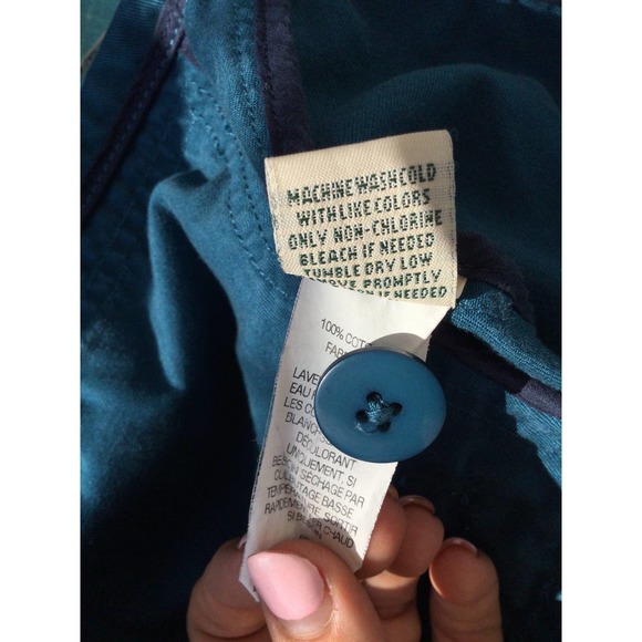 L.l.bean womens fabric jacket size small button blue turquoise 100% Pima cotton - Picture 10 of 13